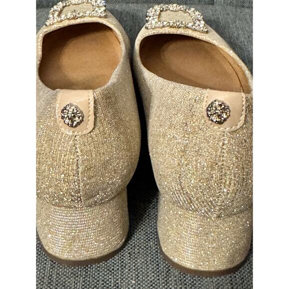 ANNE KLEIN NAMBI 7 GOLD METALLIC SPARKLE RHINESTONE Wedding Party NWOB PUMP SHOE - Picture 6 of 9